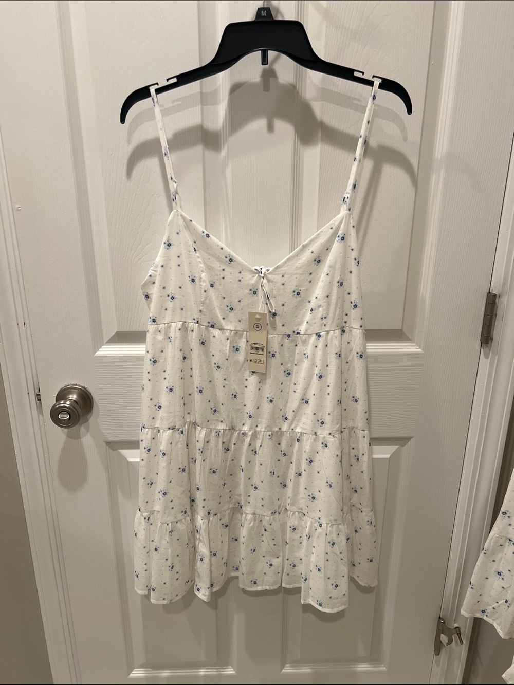 No Boundaries White Mini Dress with Blue Floral Print